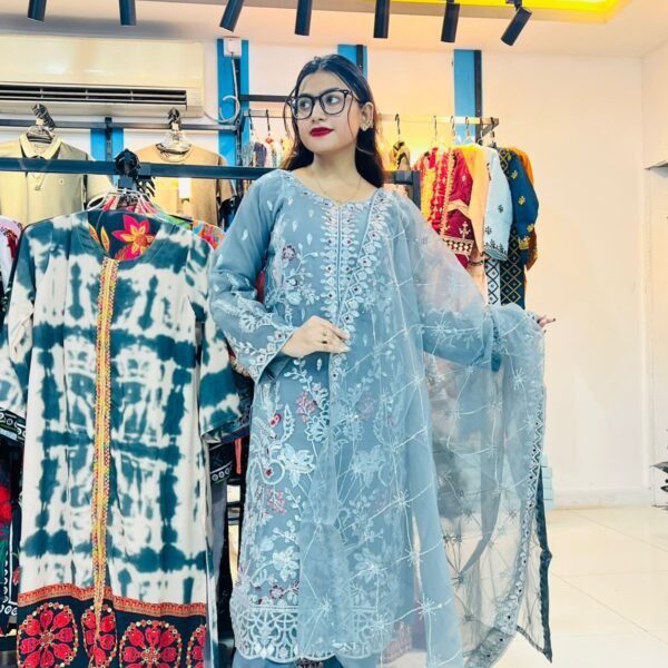 প্রিমিয়াম  জর্জেটের ,অর্গানজা পাকিস্তানি ইন্সপায়ার থ্রি-পিস (CODE-303)